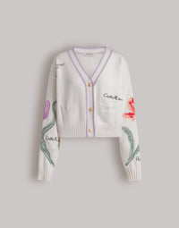 Cardigan brodés Herbarium - White