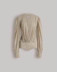 Body avec col en V et manches larges - Light beige
