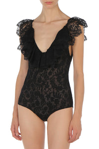 Body avec col en V et manches larges - Black