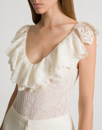 Body avec col en V et manches larges - Ivory