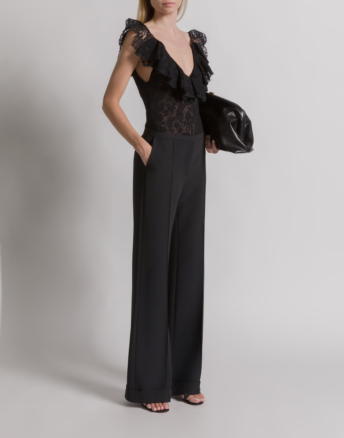 Body avec col en V et manches larges - Black