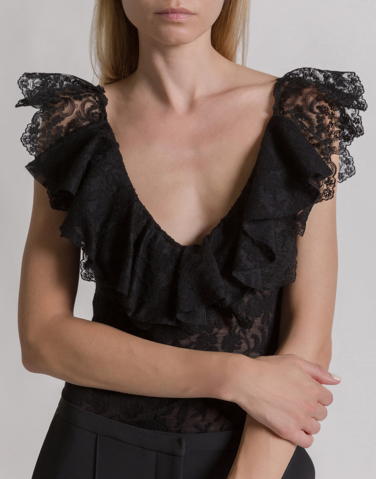 Body avec col en V et manches larges - Black