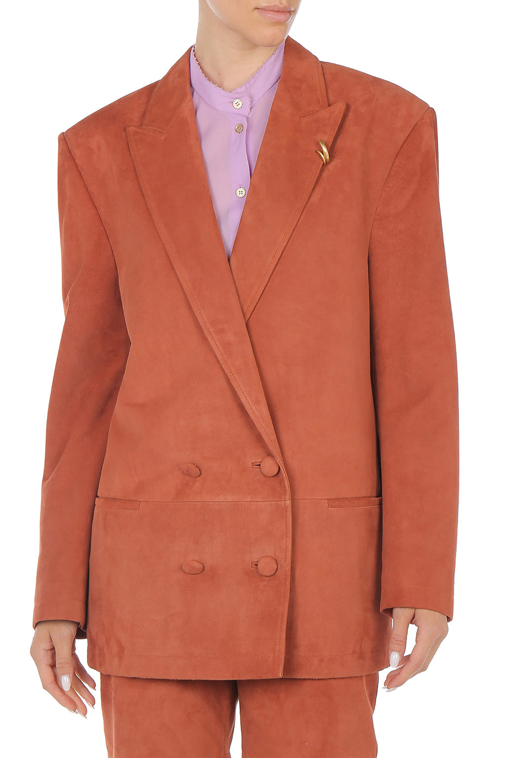 Blazer Croisé en Daim - Brown