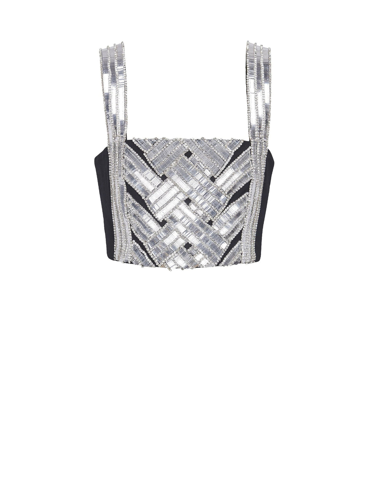 Top court brodé en laine - Noir & Argent