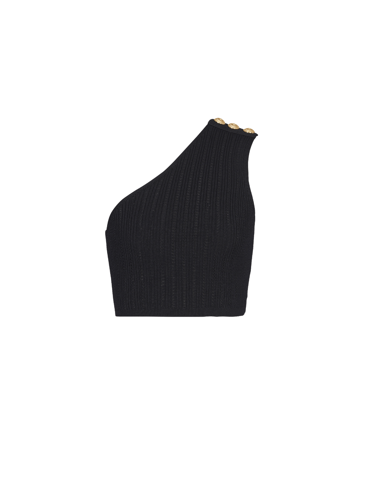 Top asymétrique en maille côtelée - Noir