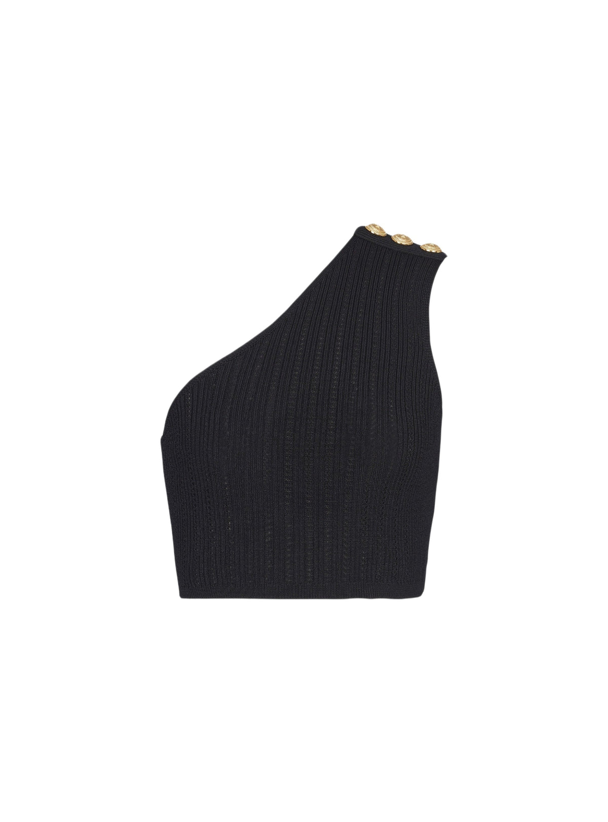 Top asymétrique en maille côtelée - Noir