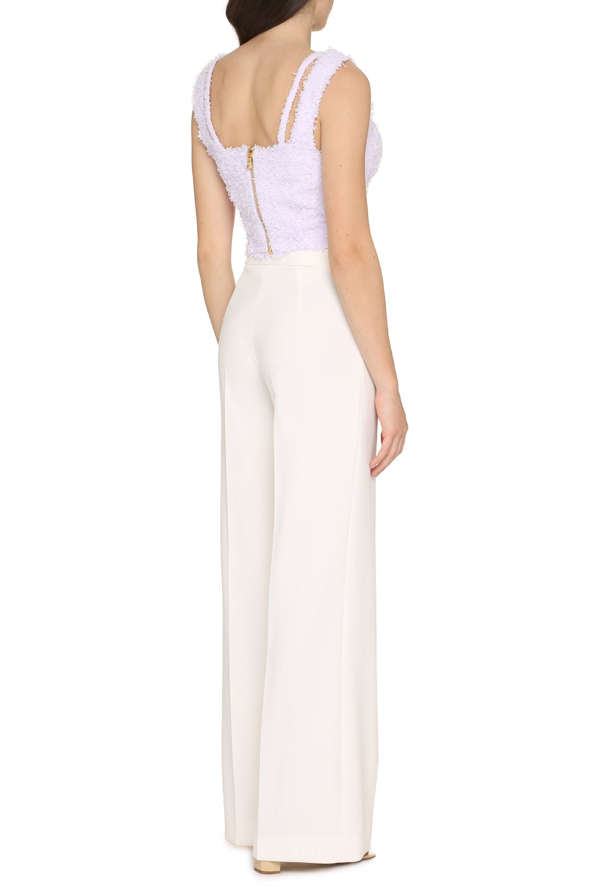Top court à bretelles en tweed - Lilas Clair