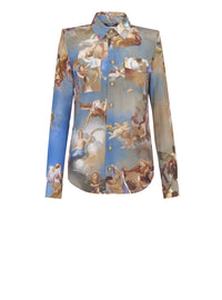 Chemise en crêpe imprimé ciel 2 poches - Bleu & Multicolore