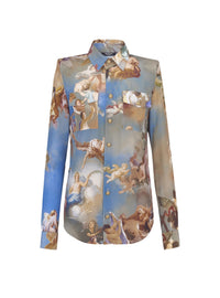 Chemise en crêpe imprimé ciel 2 poches - Bleu & Multicolore