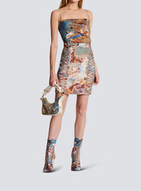 Sky print linen lace-up skirt - Blue & Multicolor