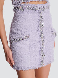 Jupe en tweed à détails brodés - Lilas clair & Argent