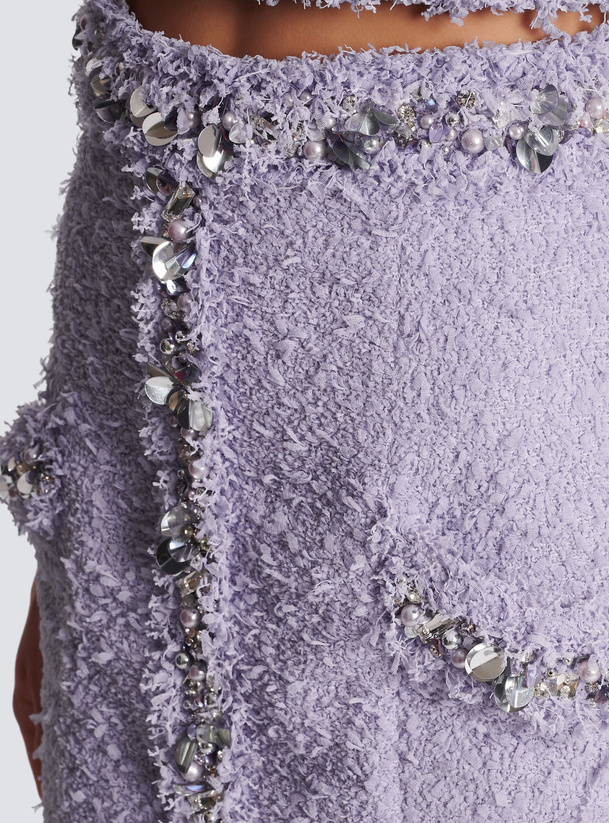 Jupe en tweed à détails brodés - Lilas clair & Argent