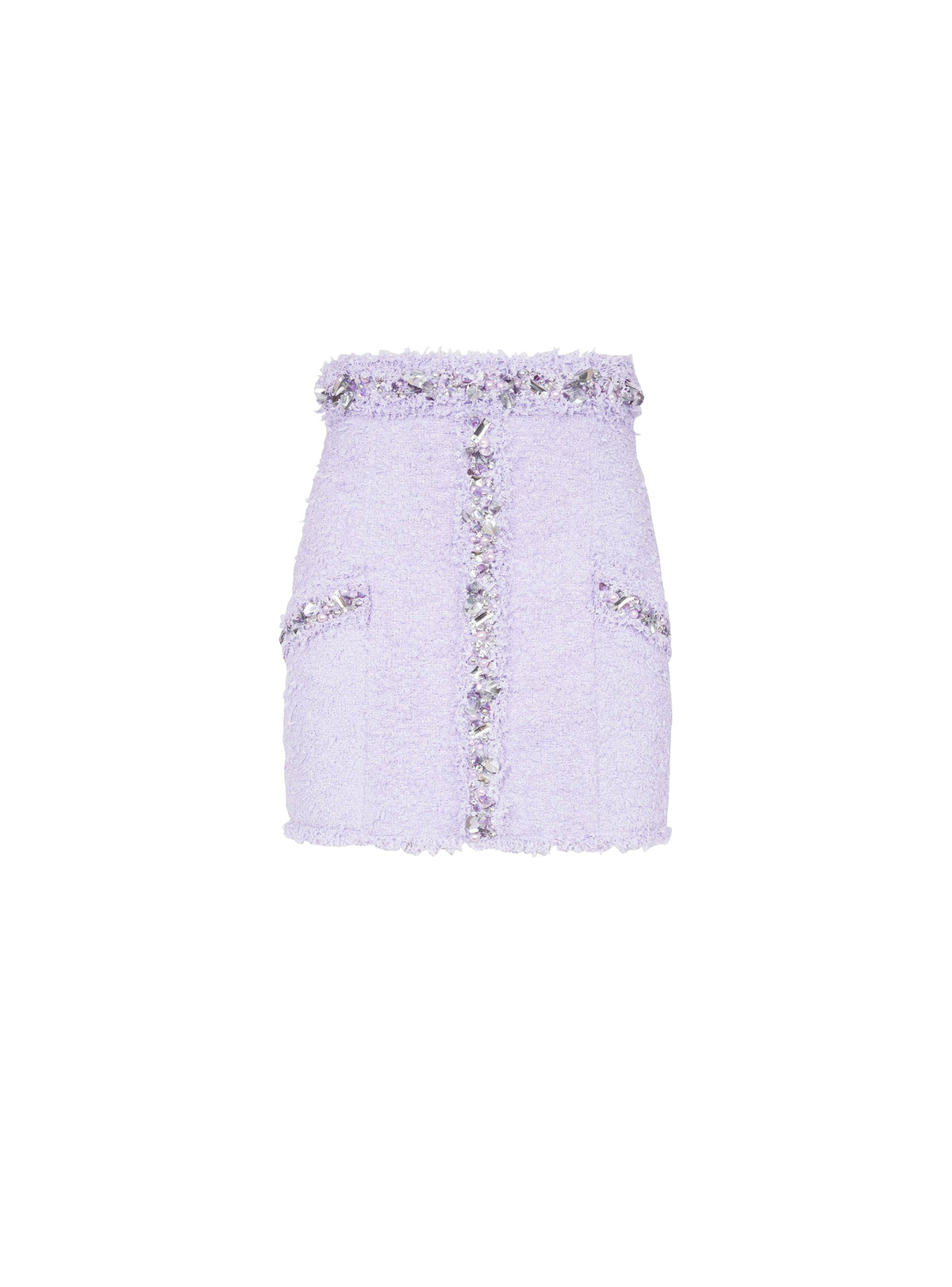 Tweed skirt with embroidered details - Light Lilac & Silver