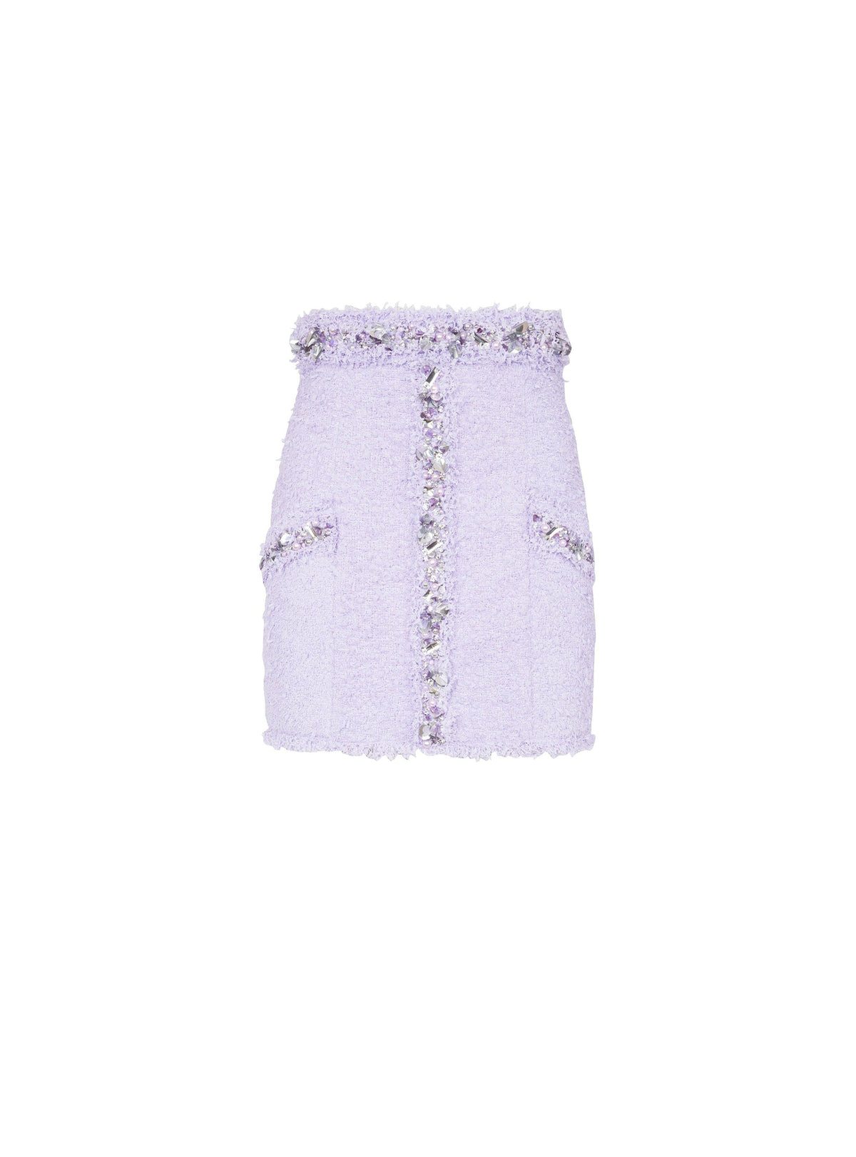 Jupe en tweed à détails brodés - Lilas clair & Argent