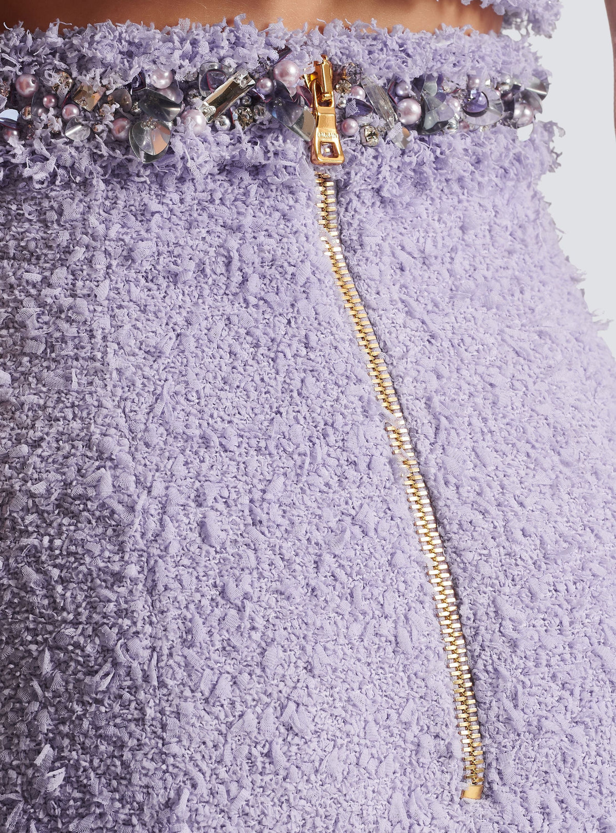 Jupe en tweed à détails brodés - Lilas clair & Argent