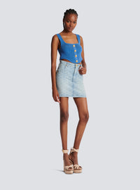 Jupe courte en denim à monogramme - Bleu Jean