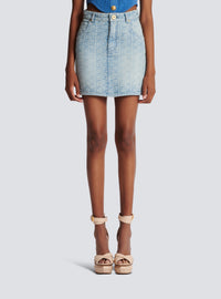 Jupe courte en denim à monogramme - Bleu Jean