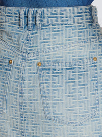 Jupe courte en denim à monogramme - Bleu Jean
