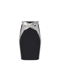 Jupe crayon brodée en laine - Noir & Argent