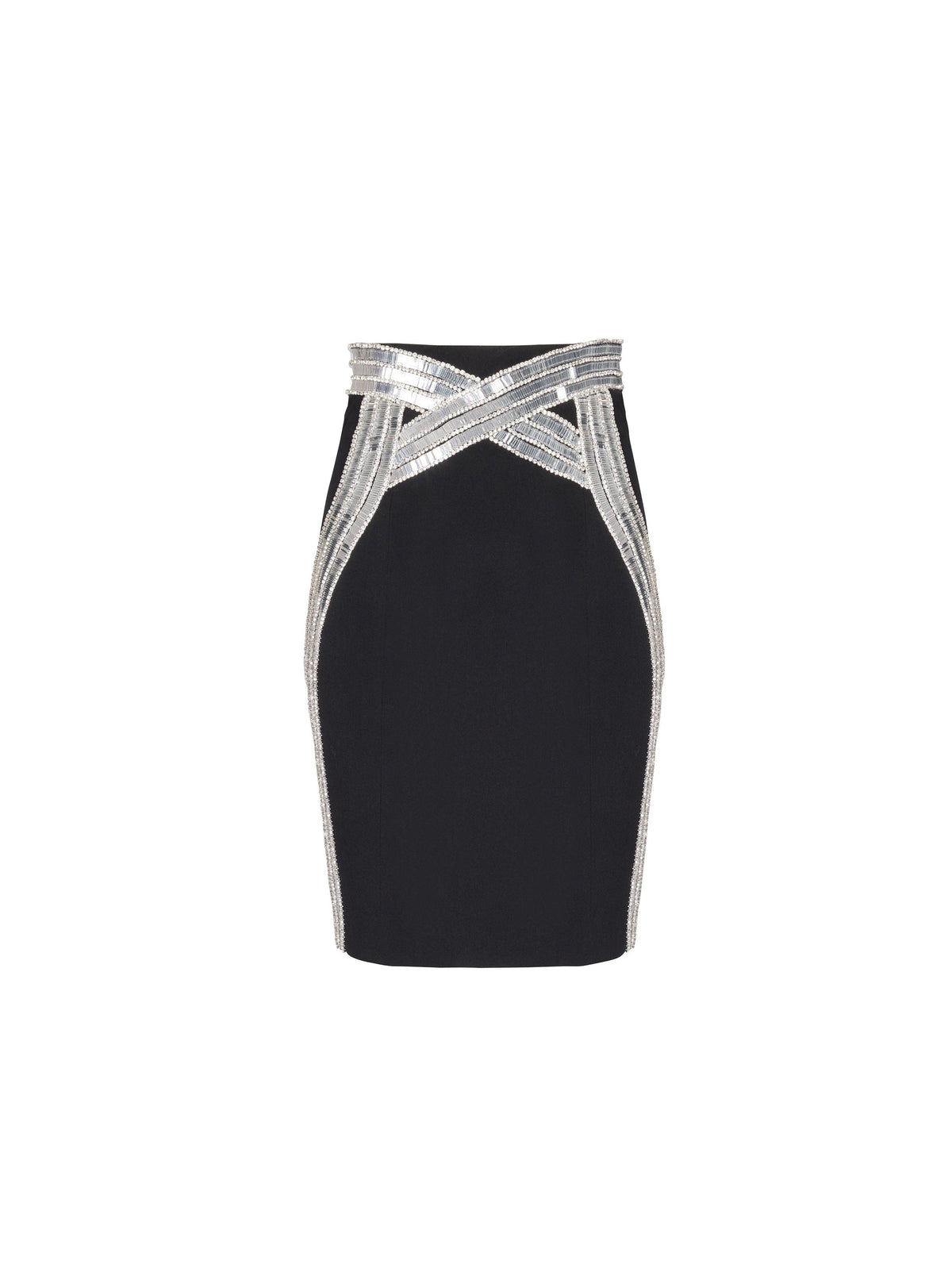 Jupe crayon brodée en laine - Noir & Argent