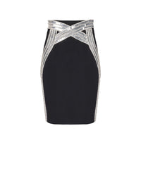 Jupe crayon brodée en laine - Noir & Argent