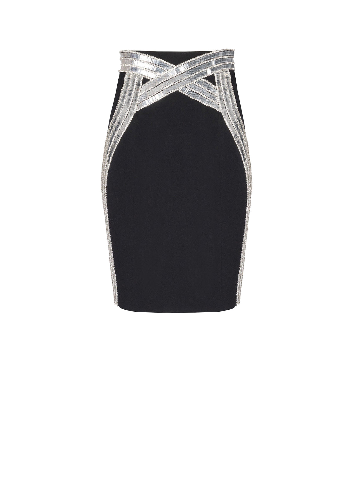 Jupe crayon brodée en laine - Noir & Argent
