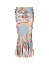 Jupe midi drapée imprimée Sky en soie - Bleu & Multicolore