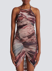 Robe courte en tulle drapé imprimé pastel - Multicolore Pastel