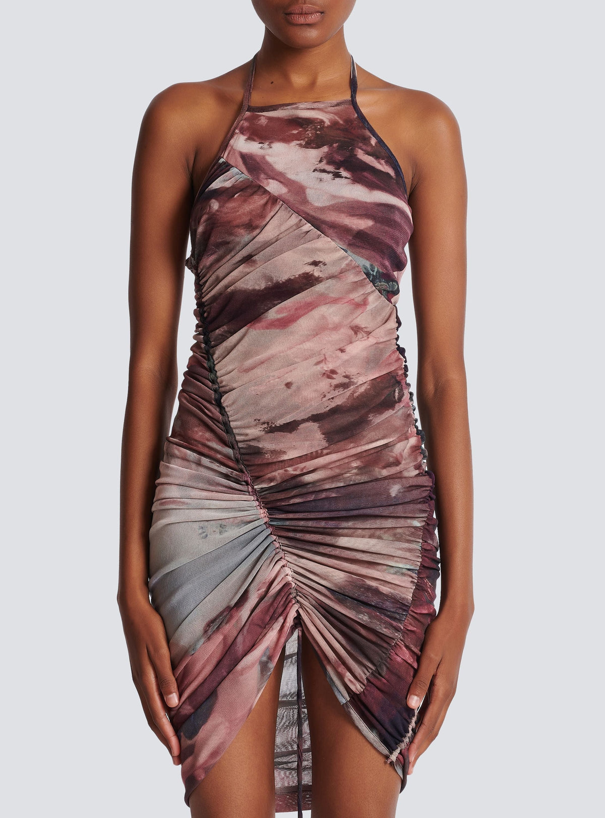 Robe courte en tulle drapé imprimé pastel - Multicolore Pastel