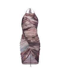 Robe courte en tulle drapé imprimé pastel - Multicolore Pastel