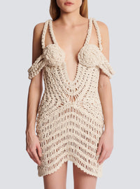 Robe courte en macramé ajouré - Naturel