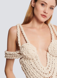 Robe courte en macramé ajouré - Naturel