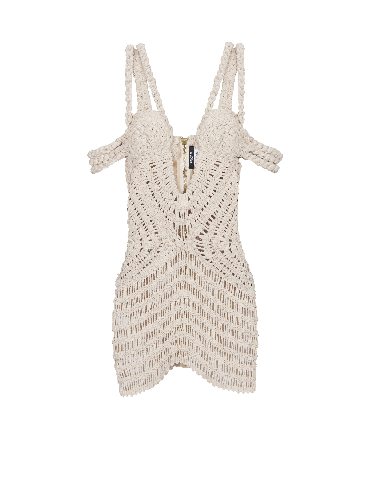 Robe courte en macramé ajouré - Naturel
