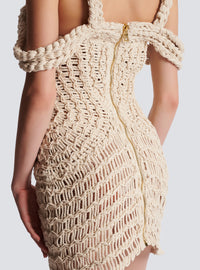 Robe courte en macramé ajouré - Naturel