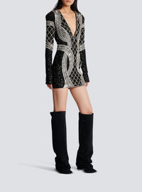 Embroidered short dress - Black & Silver