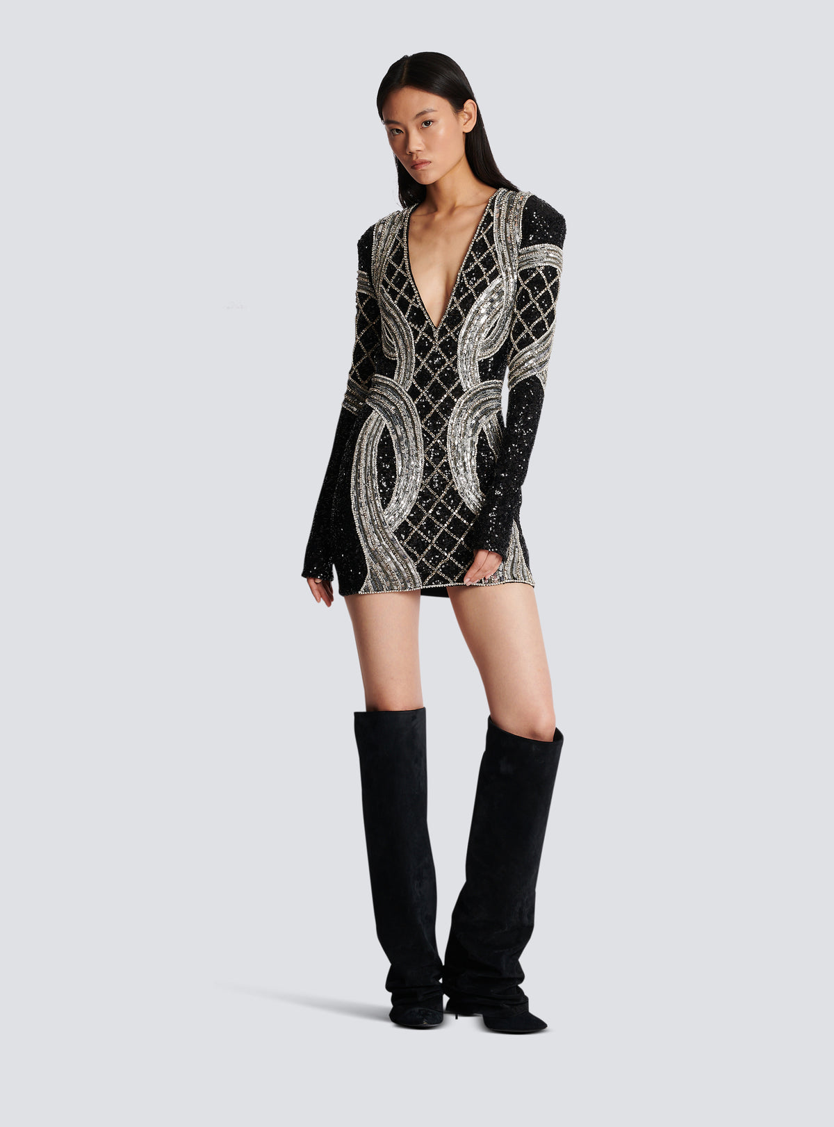 Robe courte brodée argenté - Noir & Argent