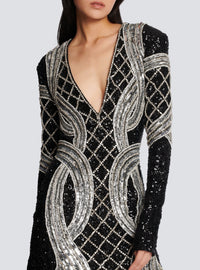 Embroidered short dress - Black & Silver