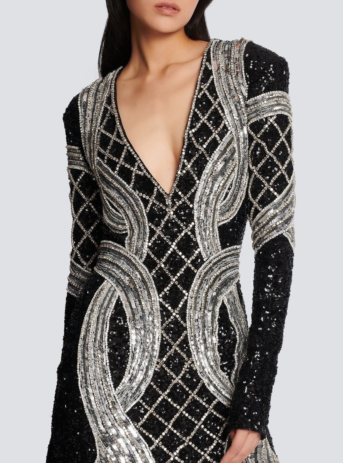 Embroidered short dress - Black & Silver