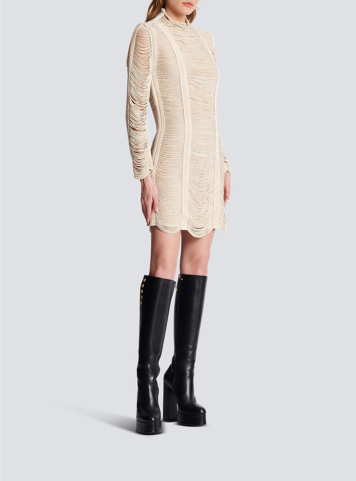 Robe courte en macramé ajouré - Naturel