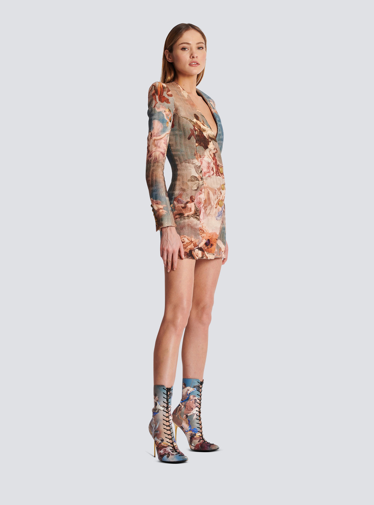 Robe portefeuille en jacquard monogramme imprimé Sky - Bleu & Multicolore