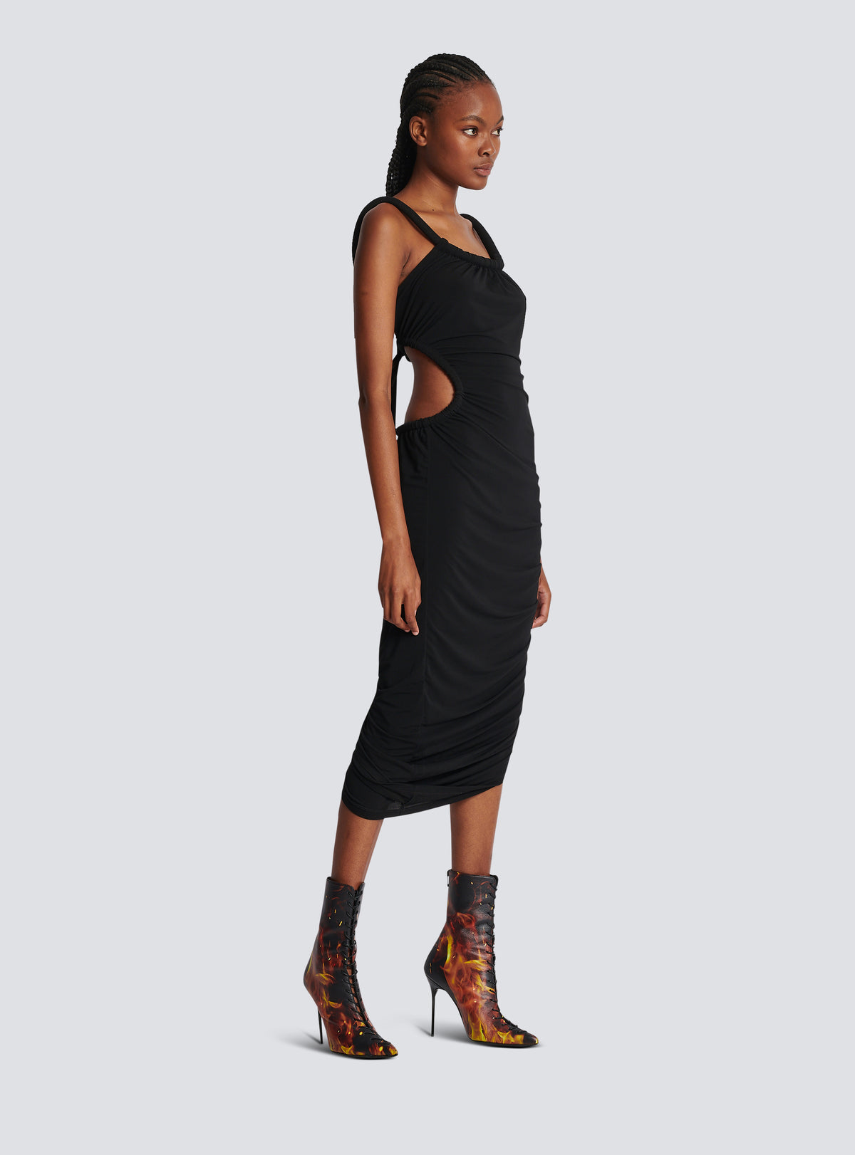 Robe longue en jersey drapé - Noir
