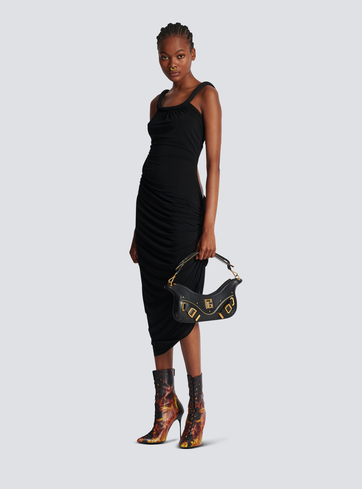 Robe longue en jersey drapé - Noir
