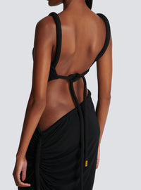 Robe longue en jersey drapé - Noir
