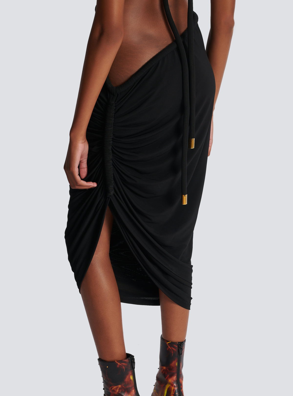 Robe longue en jersey drapé - Noir