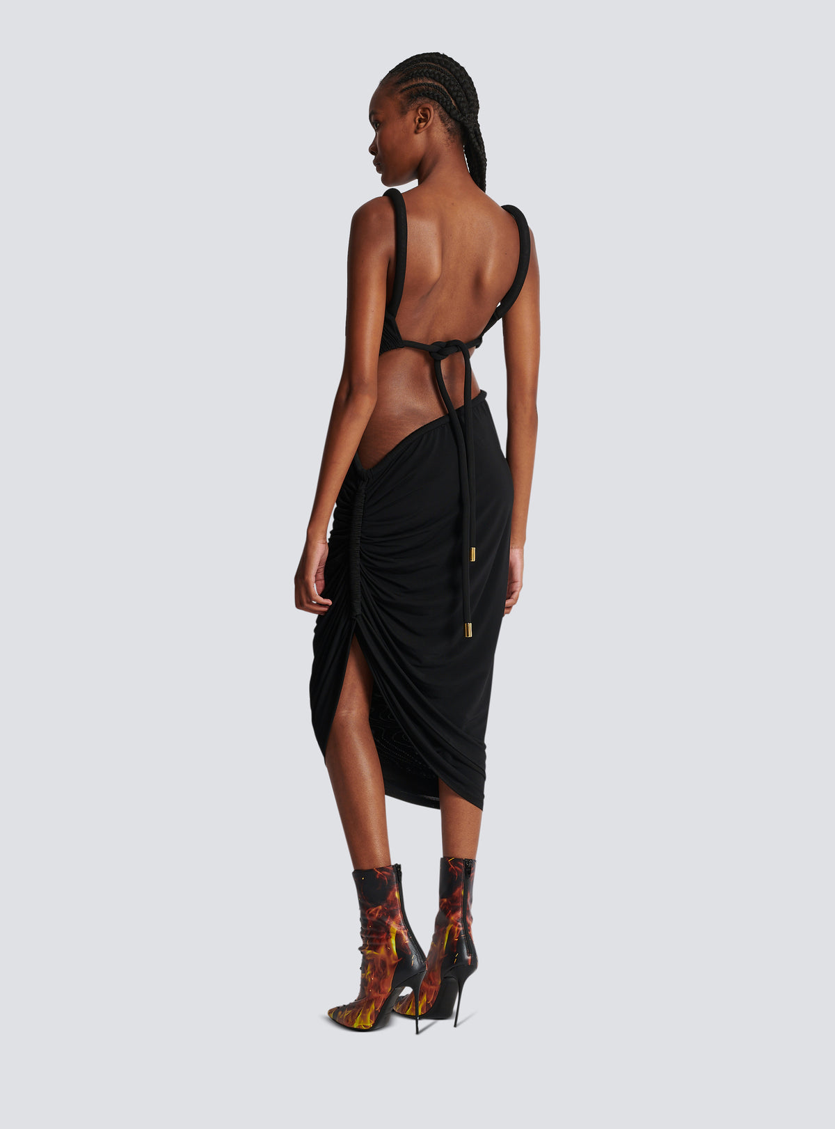 Robe longue en jersey drapé - Noir