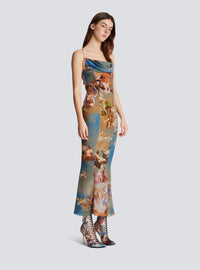 Robe longue imprimé Sky en soie - Bleu & Multicolore