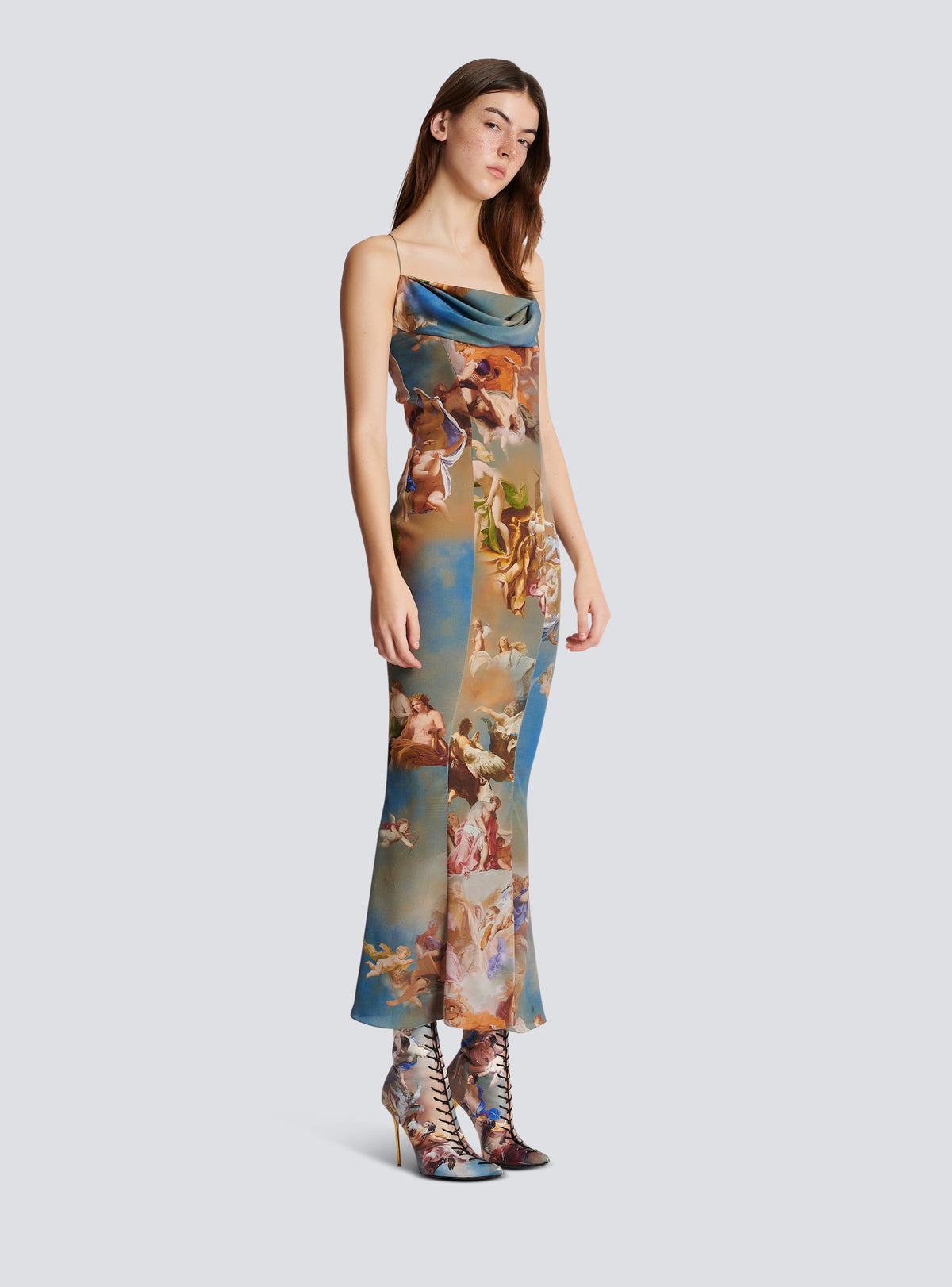 Robe longue imprimé Sky en soie - Bleu & Multicolore