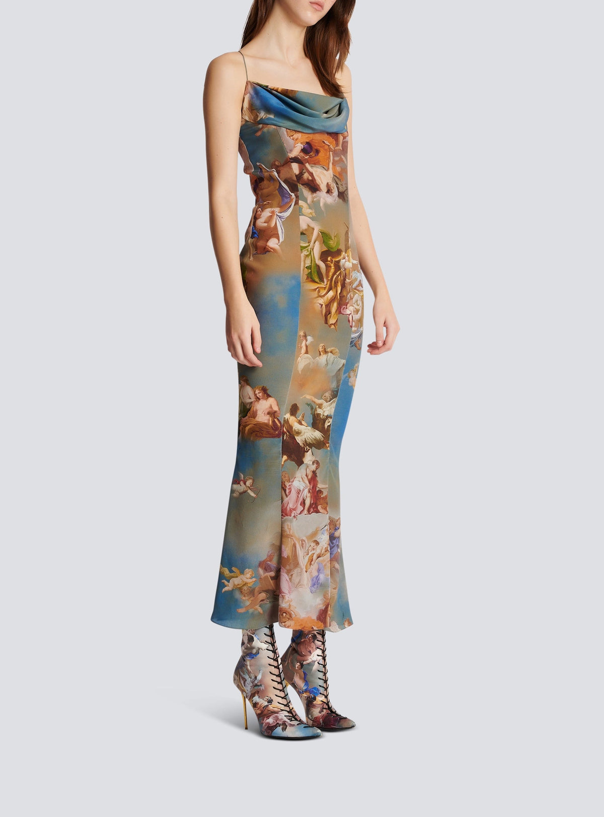 Robe longue imprimé Sky en soie - Bleu & Multicolore