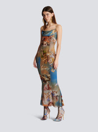 Robe longue imprimé Sky en soie - Bleu & Multicolore