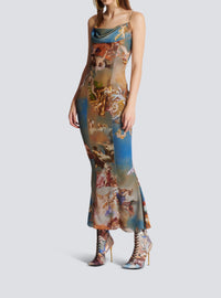 Robe longue imprimé Sky en soie - Bleu & Multicolore